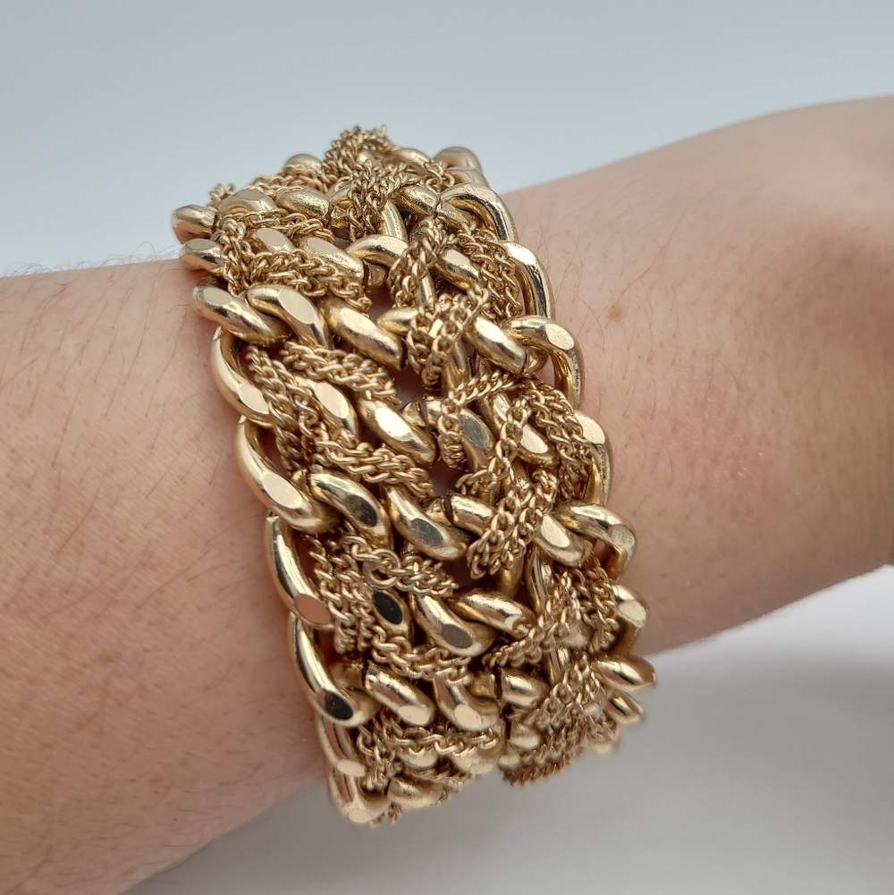 Vintage Gold Tone Multi Chain Link Bracelet Wide Statement